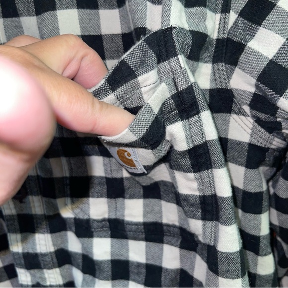 Carhartt Flannel Shirt Black White Mens Size Large Long Sleeve Rugged Flex - Picture 4 of 10